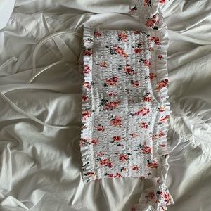 White and Pink Floral Bikini Top